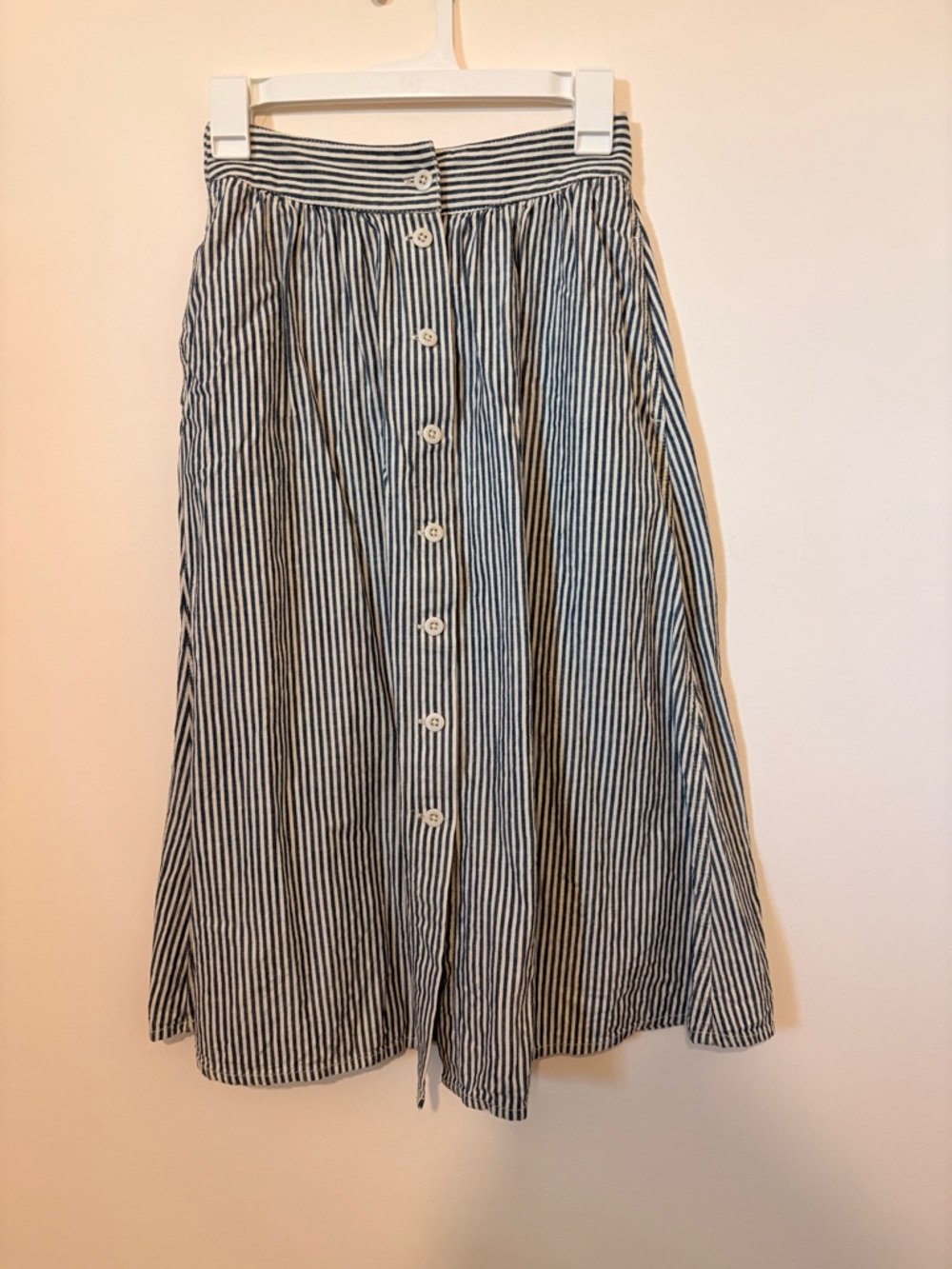 Madewell Blue & White Vertical Stripe Midi Skirt